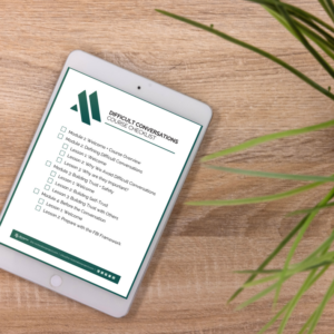 ipad with Difficult Conversations course checklist on the screen