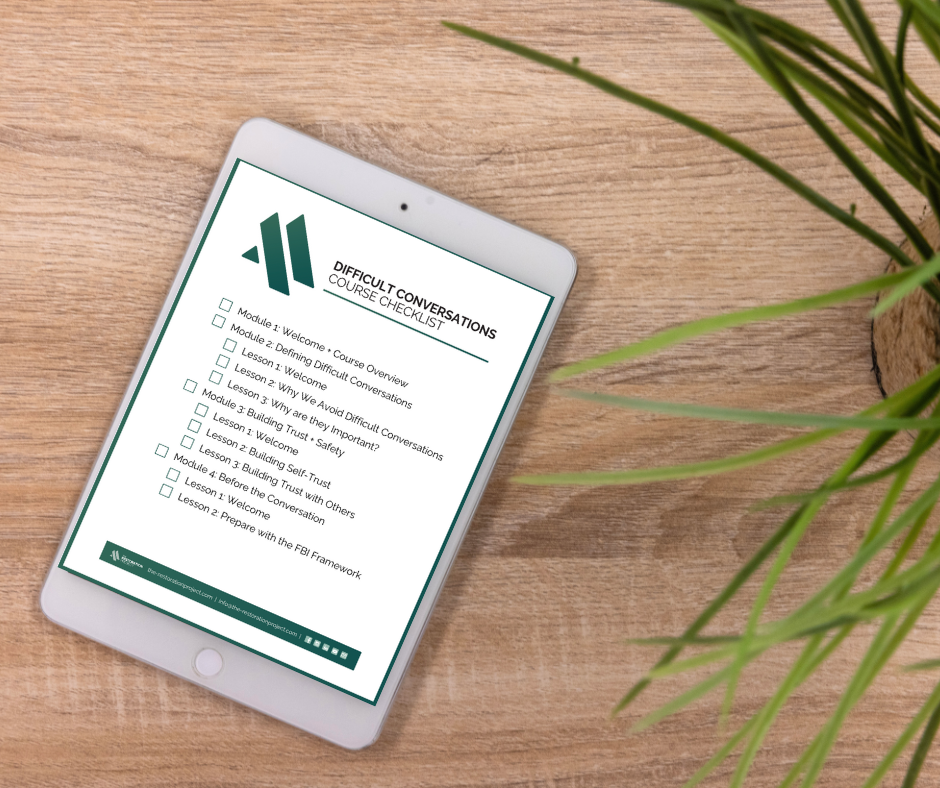 ipad with Difficult Conversations course checklist on the screen
