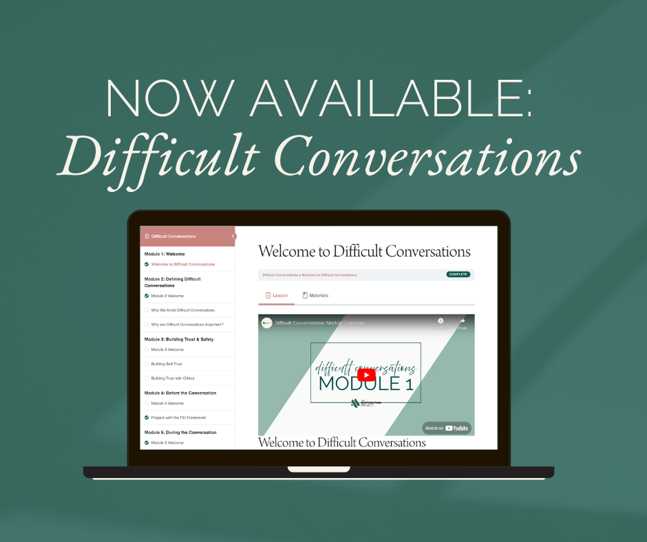 Difficult Conversations course interface on a laptop