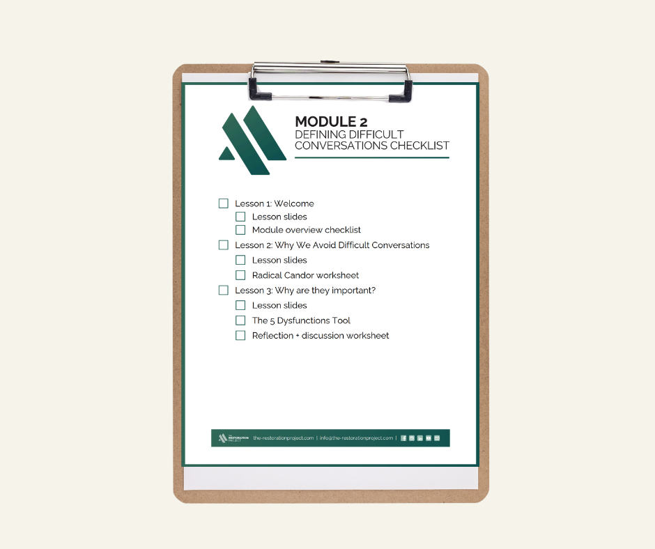 Difficult Conversations Module 2 checklist on a clip board