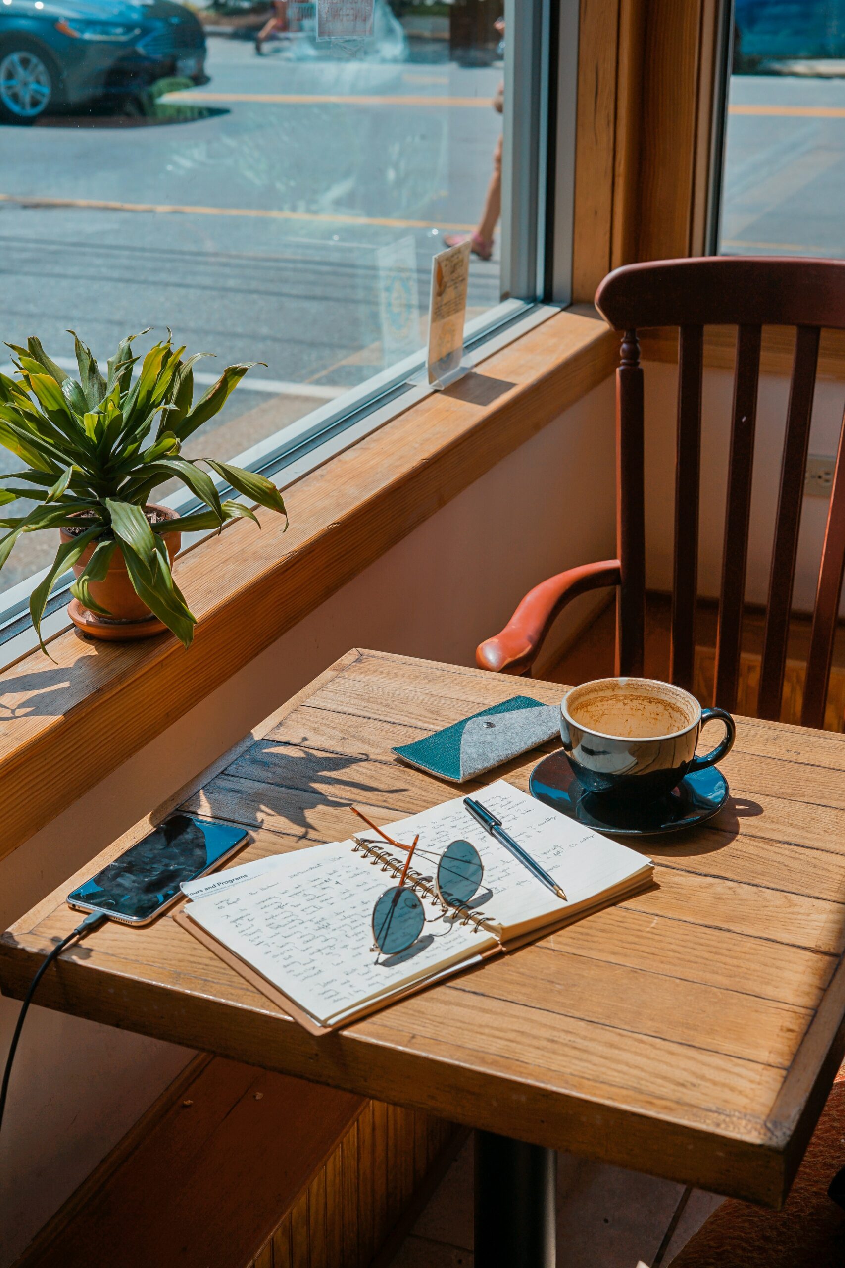 Chair by window in coffee shop